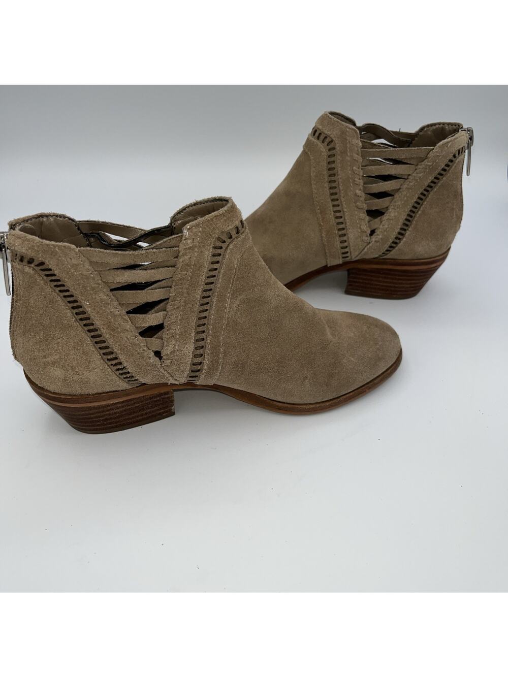 Vince Camuto Women's Pimmy Zip Ankle Booties Suede Boots Sz7 Tan Leather Boots